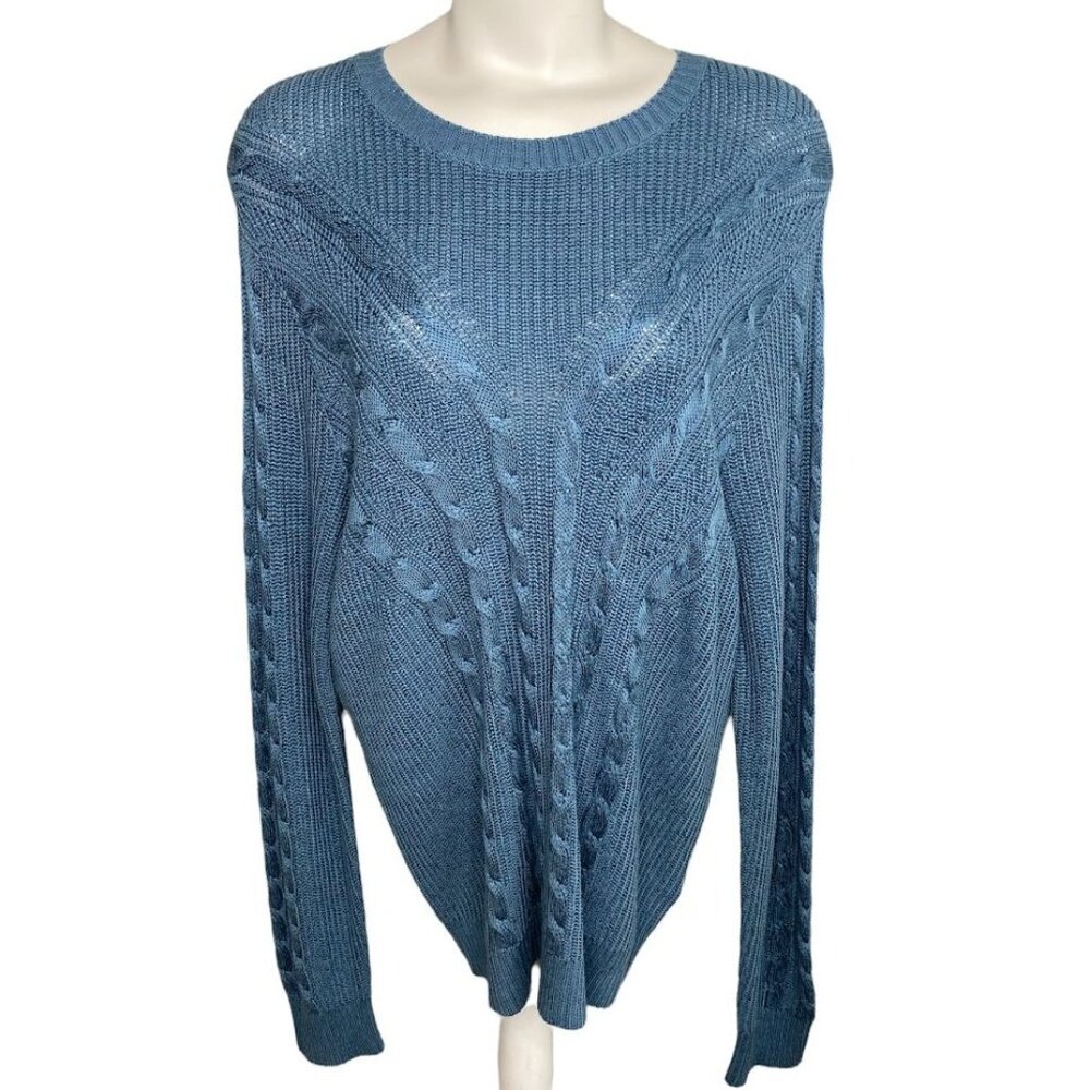 Ralph‎ Lauren Cable-Knit Sweater Top Women's XXL 2XL Blue Lightweight Soft NEW